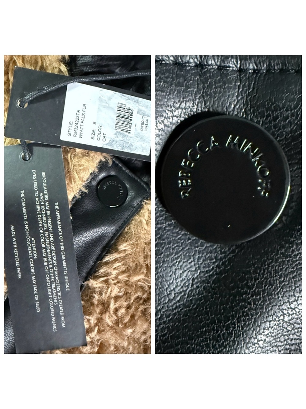 Rebecca Minkoff Wyatt Faux Fur Vegan Leather Trim Brown Black Jacket - Picture 11 of 13